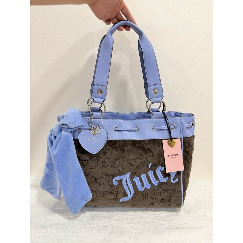 Juicy Couture Vintage Dream Tote Chocolate Blue Velour Bow NWT Y2K